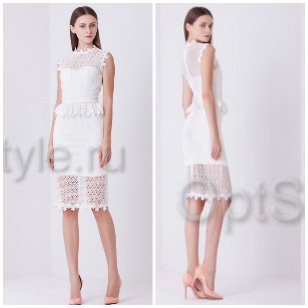 Isabel Garcia Elegant Lace Dress With Liner Peplum Ivory Off White Size Small